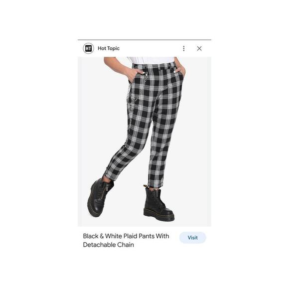 Hot‎ Topic black white plaid womens pants w chain hook stretch S emo - Picture 1 of 6